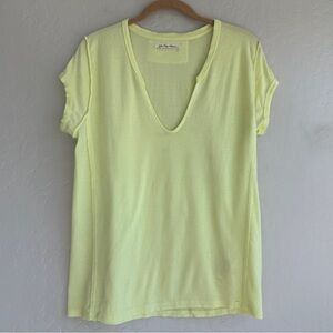 FREE PEOPLE We The Free Neon Yellow V-Neck Women's Top - Size X-Large